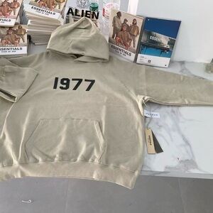 Essentials Olive Hoodie with 1977 Print